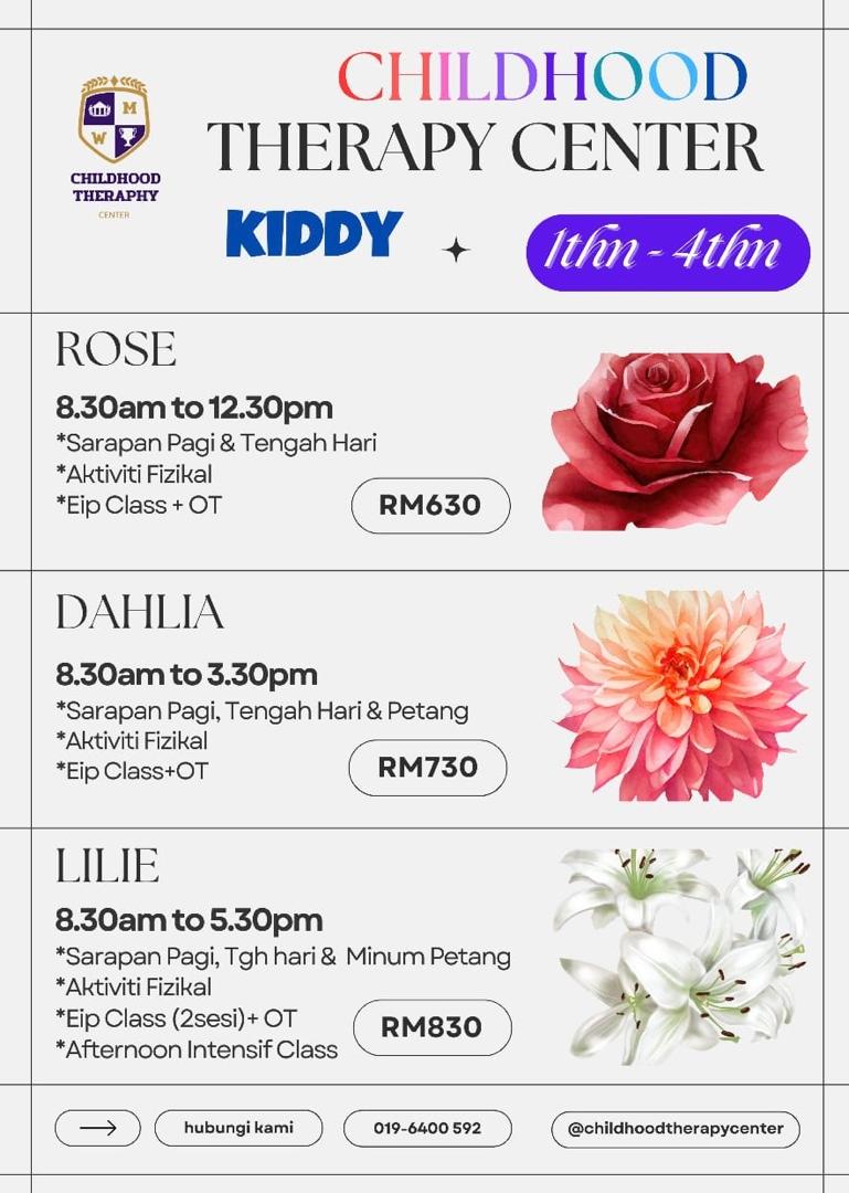 Poster pakej Kiddy 1-4 tahun: Rose, Dahlia dan Lilie